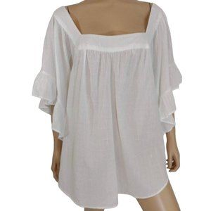 Terra & Sky White Butterfly Ruffled Sleeve Square Neck Blouse Womens Plus 1X